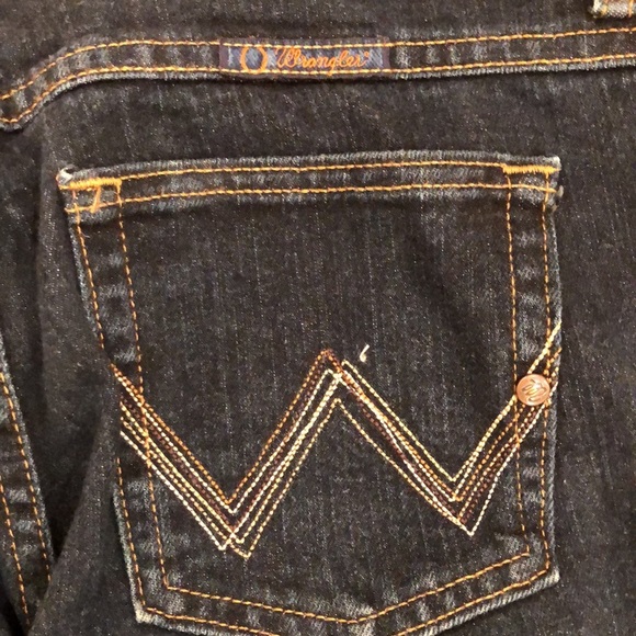 30. Dark Jeans by Wrangler Size 7 8 Straight Leg Q Baby No Gap Waist Mid Rise - Picture 5 of 9